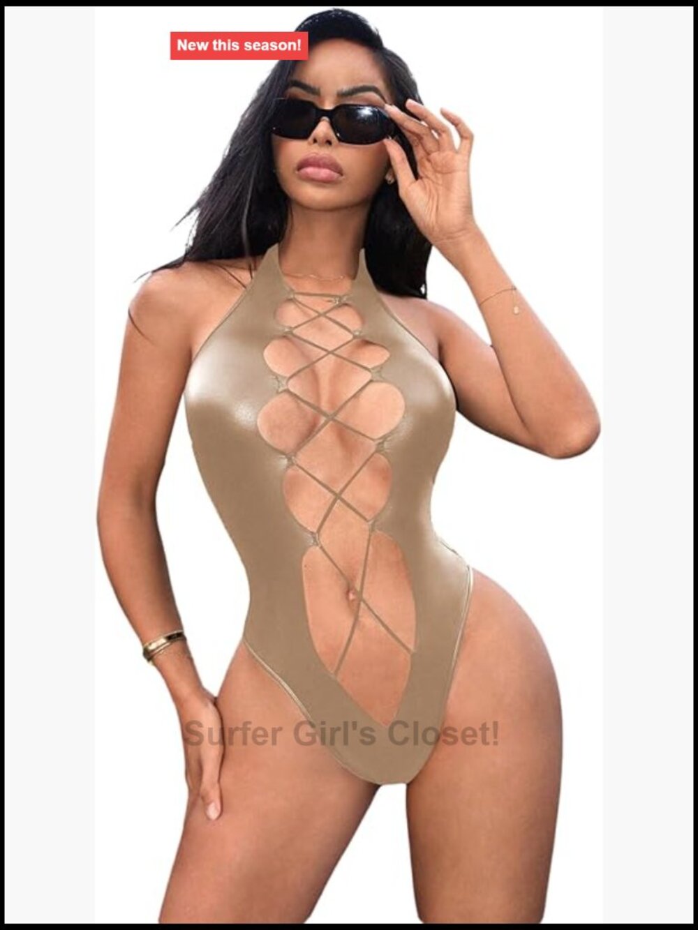 PU Leather Cut Out Backless Halter Bodysuit Lingerie